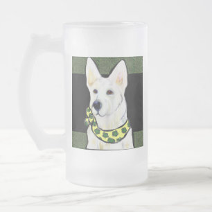 White German Shepherd St. Patty Frosted Glass Beer Mug