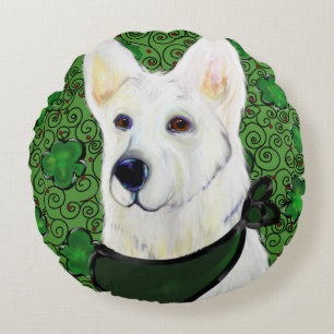 White German Shepherd St. Patty Round Pillow