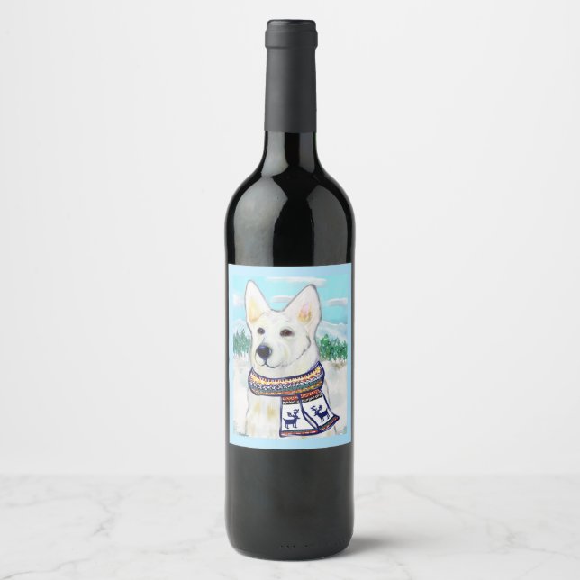 White German Shepherd   Wine Label (Front)