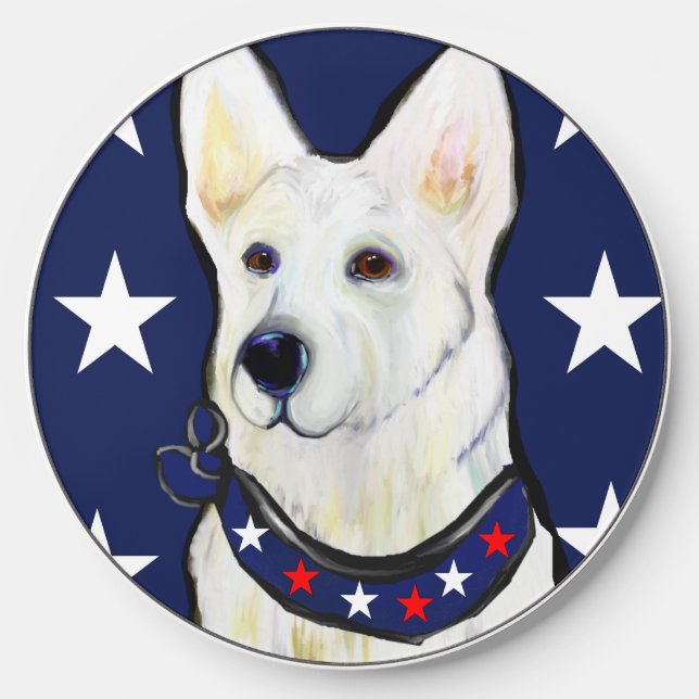 WHITE GERMAN SHEPHERD  WIRELESS CHARGER  (Front)