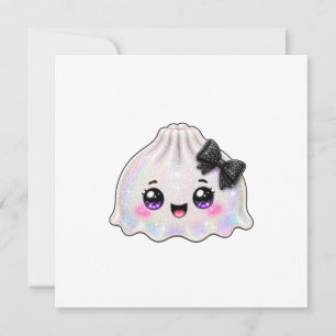 White Ghost Dumpling Squishy Halloween Black Invitation