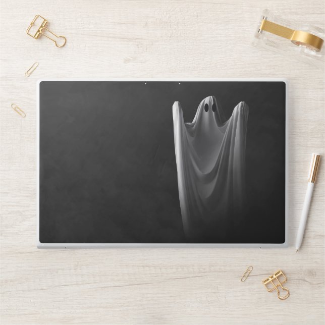 White ghost haunting with a dark background HP laptop skin (Desk)