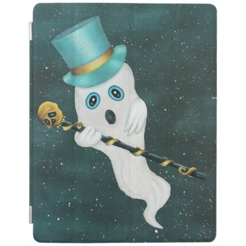 White Ghost in Night Sky Blue Eyes Top Hat Skull iPad Smart Cover