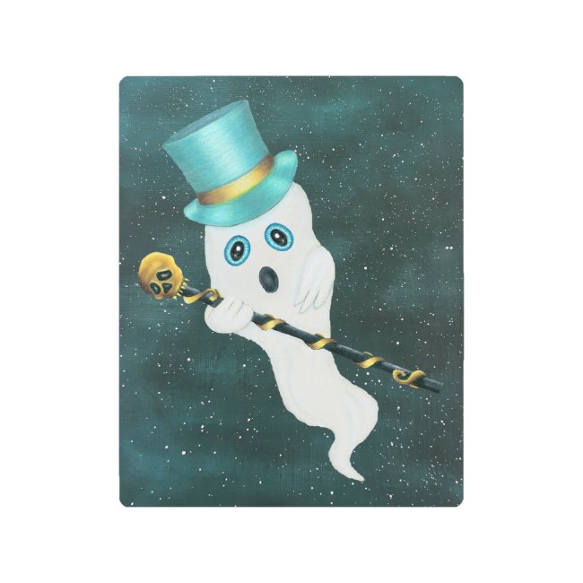 White Ghost in Night Starry Sky Blue Top Hat Skull