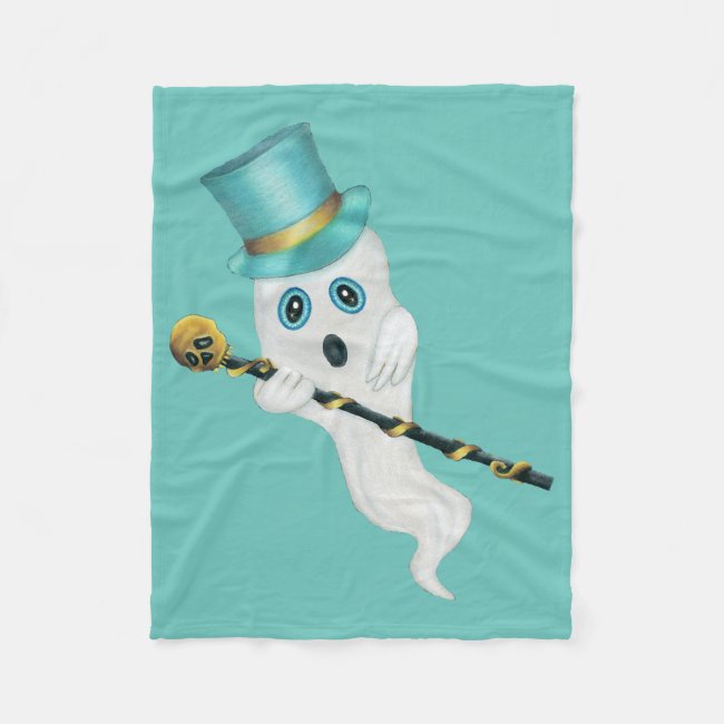 White Ghost in Top Hat With Silly Face Skull Cane 