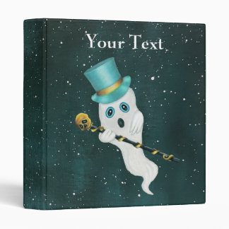 White Ghost in Top Hat With Skull Cane in Dark Sky 3 Ring Binder