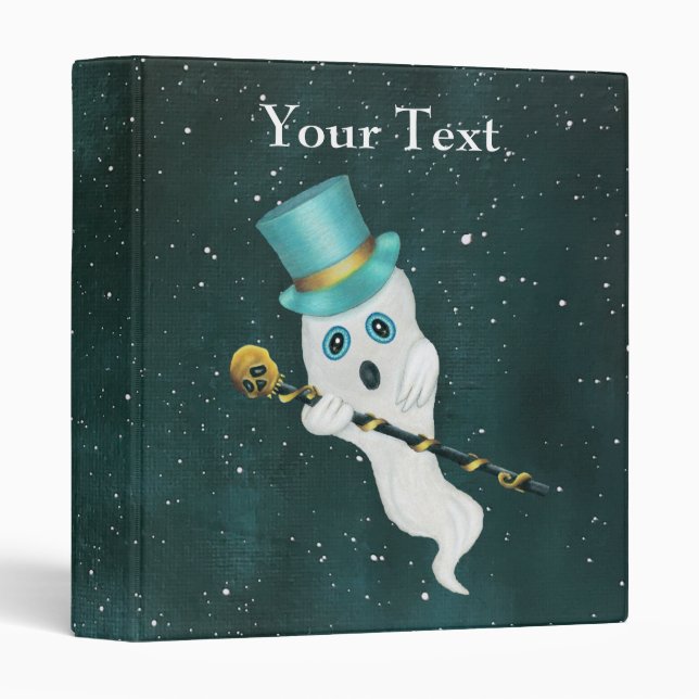 White Ghost in Top Hat With Skull Cane in Dark Sky 3 Ring Binder (Front/Spine)