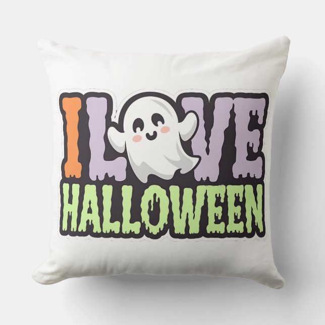 White Ghost Love Halloween Throw Pillow (Front)