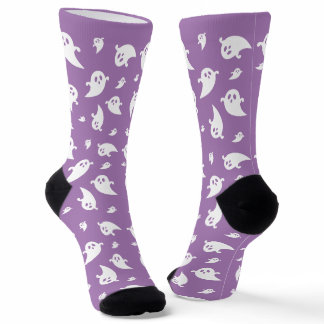 White Ghost Pattern On Purple Cute Halloween Socks