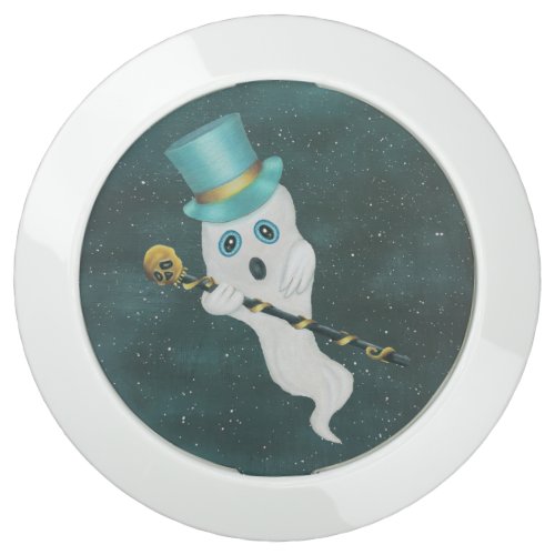 White Ghost Silly Face Top Hat Skull Cane in Sky USB Charging Station