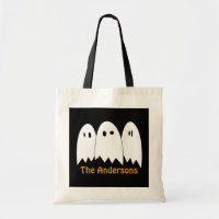 White ghost trio Halloween candy trick or treat Tote Bag