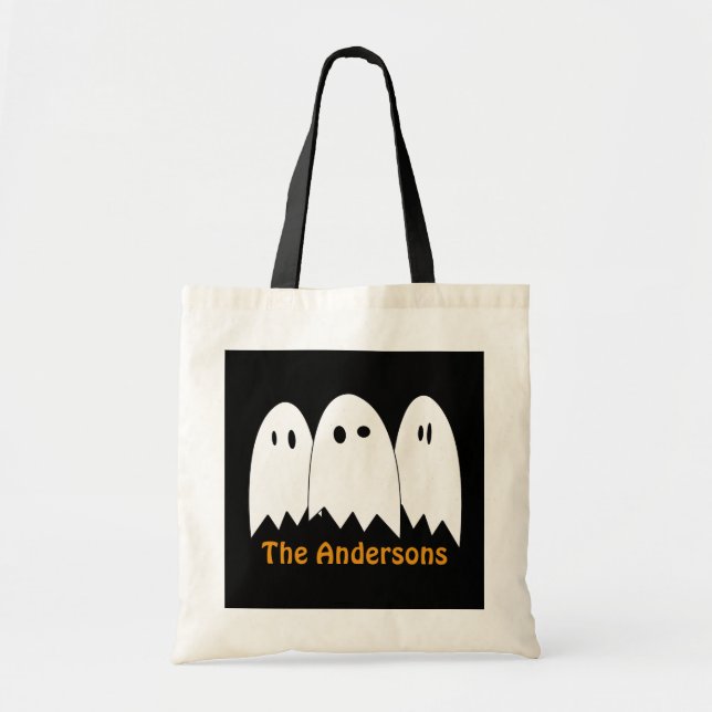 White ghost trio Halloween candy trick or treat Tote Bag (Front)