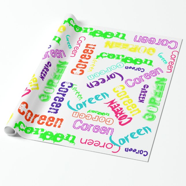 White Gift Wrap neon color Name Collage (Unrolled)