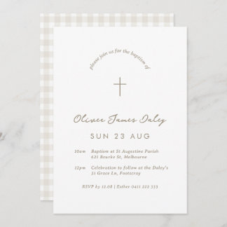 White Gingham Baptism Christening Cross Invitation