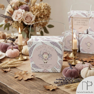 White Gingham Little Turkey Feathers Baby Shower Favor Boxes