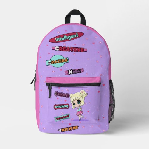 White Girl and Positive Words Printed Backpack
