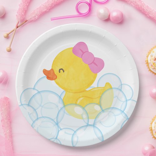 White Girl Watercolor Rubber Duck Party  Paper Plates