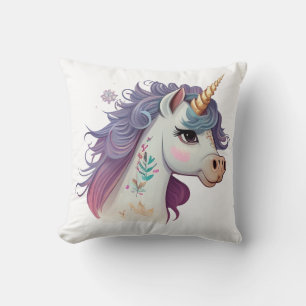 White Girls' Cute Elegant Purple Magical Unicorn Throw Pillow