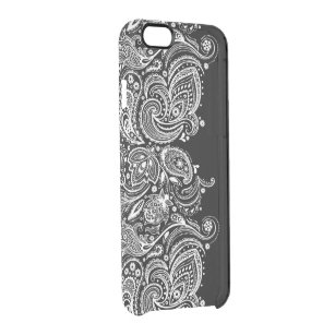 White Girly Paisley lace On Black Clear iPhone 6/6S Case