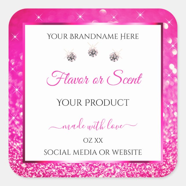 White Girly Pink Glitter Product Labels Diamonds (Front)