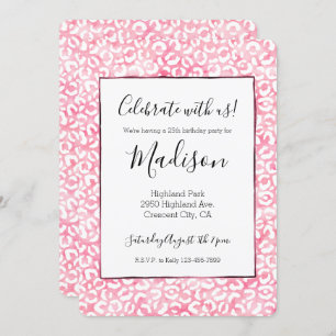 White Girly Pink Watercolor Leopard Print Invitation
