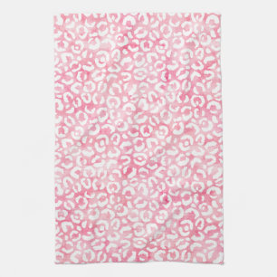 White Girly Pink Watercolor Leopard Print Kitchen Towel