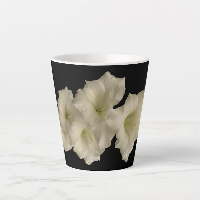 White Gladiola on Black Latte Mug