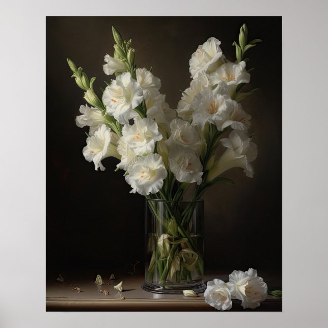 White Gladiolus Flowers Art Print Poster (Front)