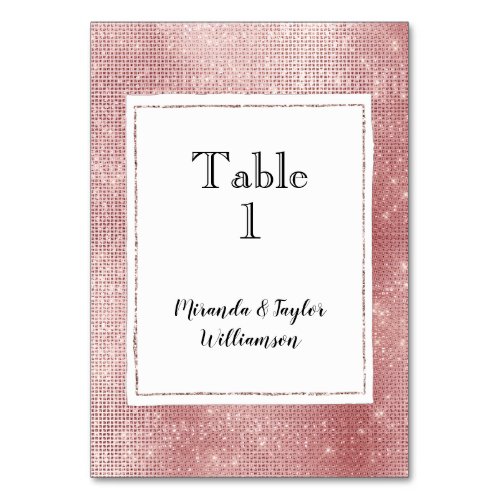 White Glam Blush Pink Sparkle Table Number