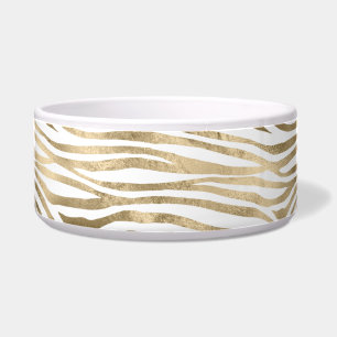 White Glam Gold Zebra Animal Print  Bowl