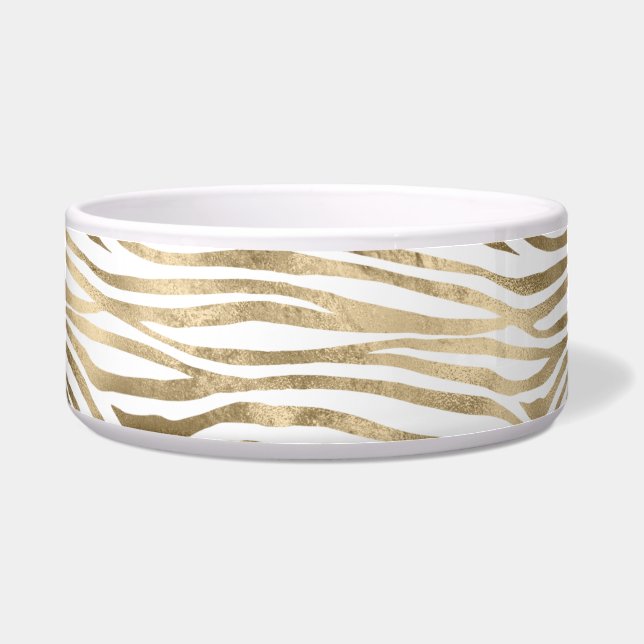 White Glam Gold Zebra Animal Print  Bowl (Front)