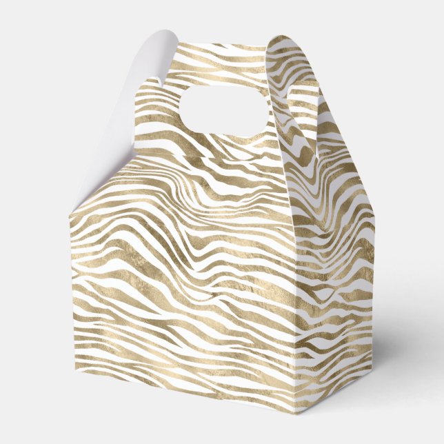 White Glam Gold Zebra Animal Print   Favor Boxes (Front Side)