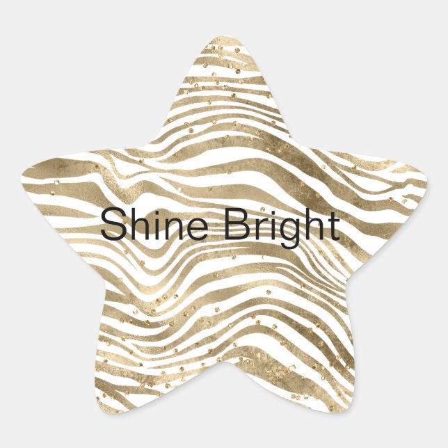 White Glam Gold Zebra Animal Print Glitter Dots Star Sticker (Front)