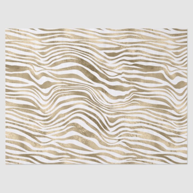 White Glam Gold Zebra Animal Print   Tissue Paper (Front)
