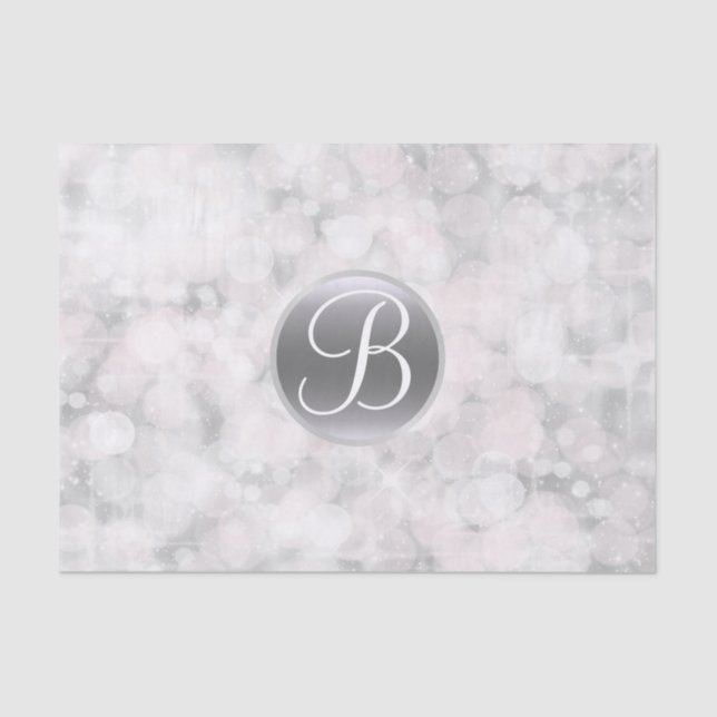 White Glam Sparkle Lights Monogram Letter Initial Tissue Paper (Front)