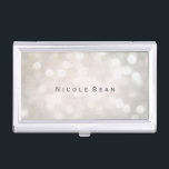 White Glamour Bokeh Lights Business Card Holder<br><div class="desc">White Glamour Bokeh Lights Business Card Holder. Customize with any text or leave it blank.</div>