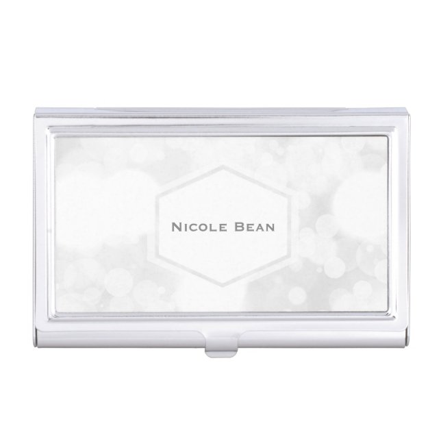 White Glamour Lights Chic Business Card Holder (Front)