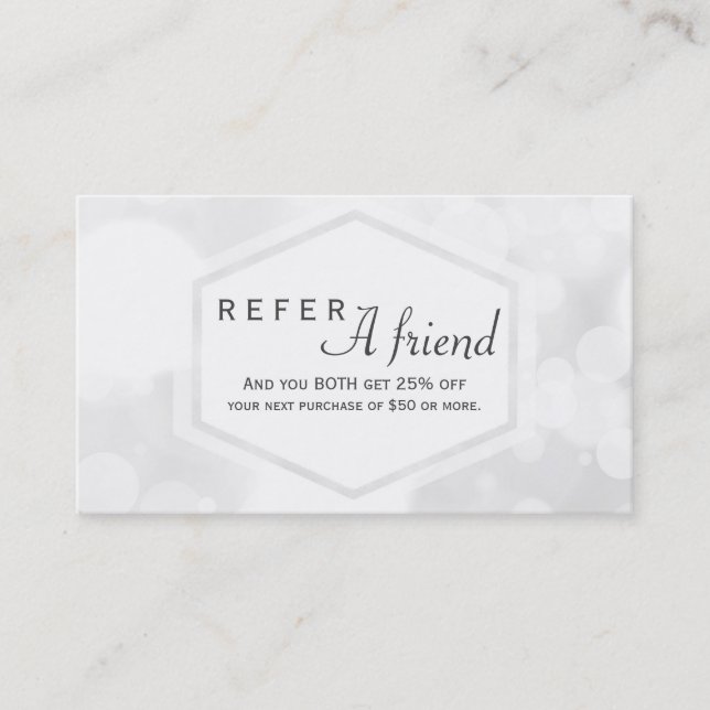 White Glamour Lights Salon REFER A FRIEND Card (Front)