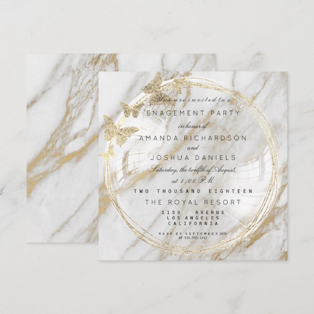 White Glass Bubble Wedding Engagement Marble Invitation (Front/Back)