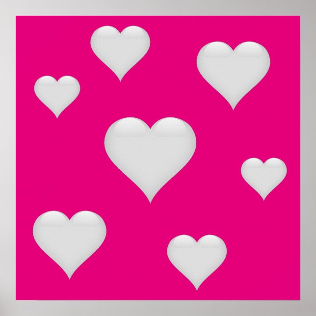 White Glass Heart Tiled Customizable Poster (Front)