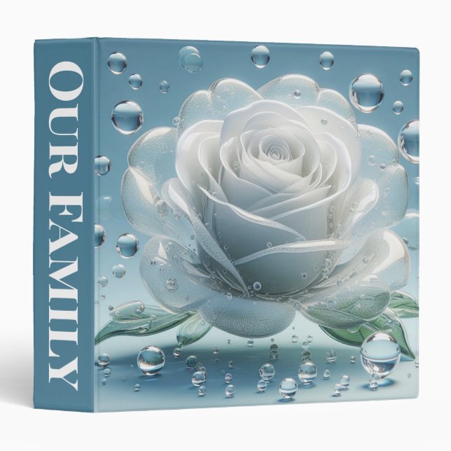 White Glass Rose with Bubbles 3 Ring Binder (Front/Spine)