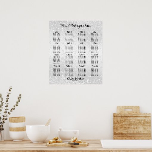 White Glitter 16 Seating Chart Zazzle