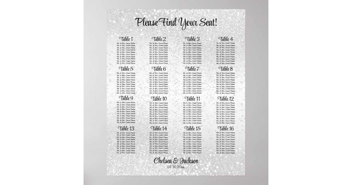 White Glitter 16 Seating Chart Zazzle