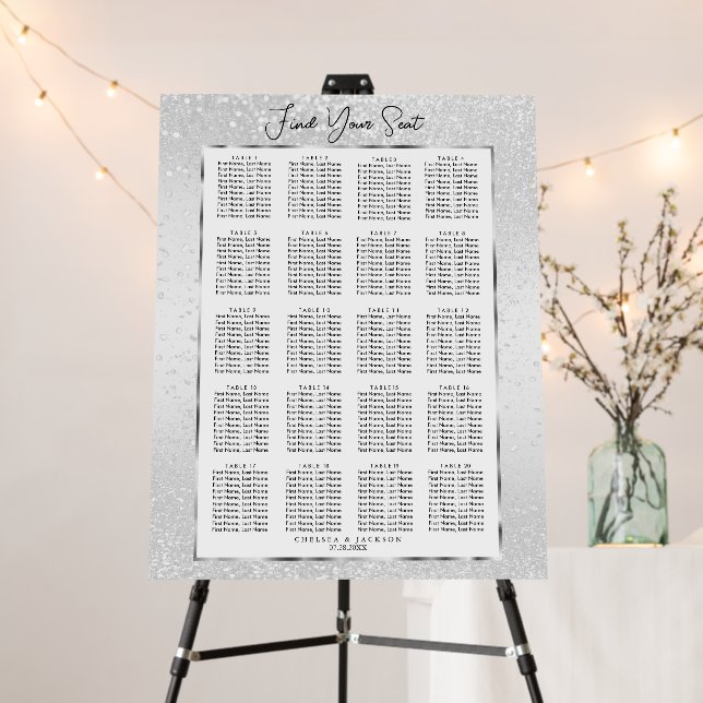 White Glitter - 20 Tables Foam Board (In Situ (Stand))