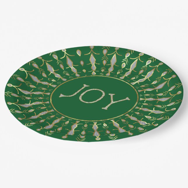 White Glitter Abstract Christmas Snowflakes Paper  Paper Plates (Angled)