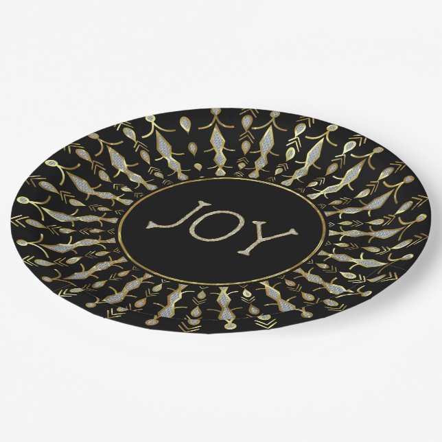 White Glitter Abstract Christmas Snowflakes Paper  Plates (Angled)