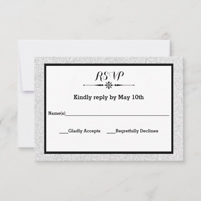 White Glitter and Black Frame- RSVP Response Card (Front)