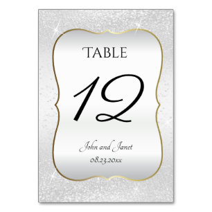 White Glitter and Gold Trim Table Number