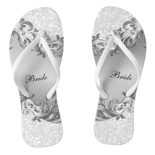 White Glitter and Gray   Wedding Flip Flops