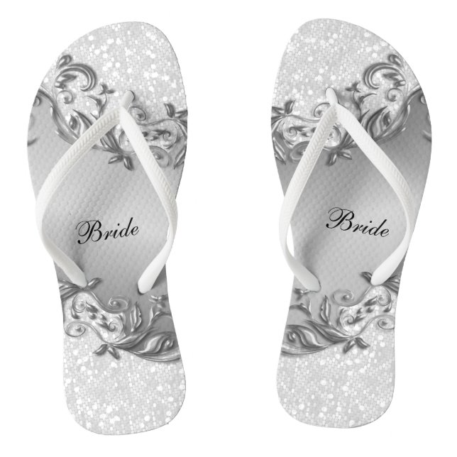 White Glitter and Gray  | Wedding Flip Flops (Footbed)